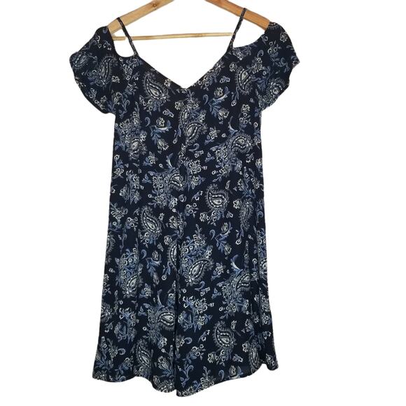 Abercrombie and Fitch Dress Size XS Cold Shoulder Floral Blue Casual Shift - Picture 7 of 7